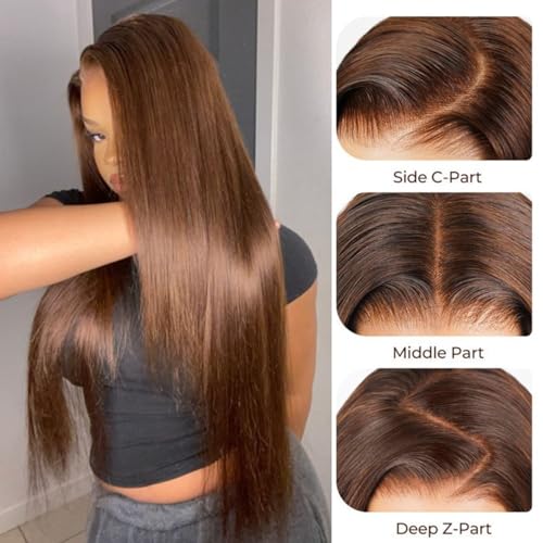 GZX 20 Inch Chocolate Brown Lace Front Wig - 13x6 HD Human Hair