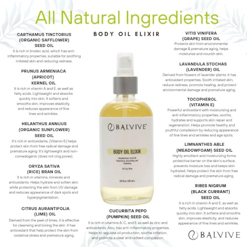 Body Oil 8 oz ?Weightless, Non-Greasy & Fast-Absorbing Body Moisturizing Oil with Meadowfoam and Black Currant Oil - Skin Hydration for Natural Glow- Firm, Smooth & Radiant Skin