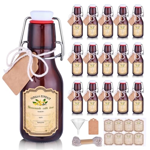 16-Pack 5oz Brown Swing-Top Glass Bottles for Vanilla Extract & Liquids