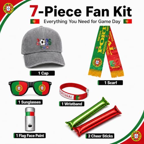 Portugal World Cup 2026 Fan Gear Set - 7 Piece