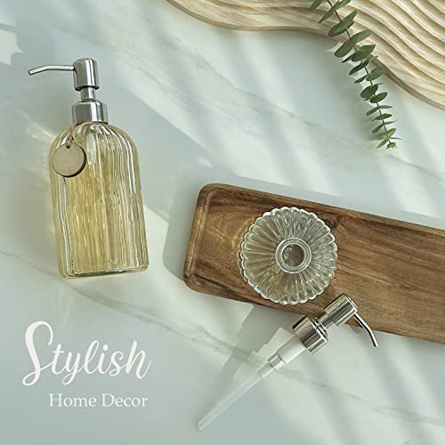 JASAI Glass Soap Dispenser 18oz Set of 2 - Stainless Steel Pump
