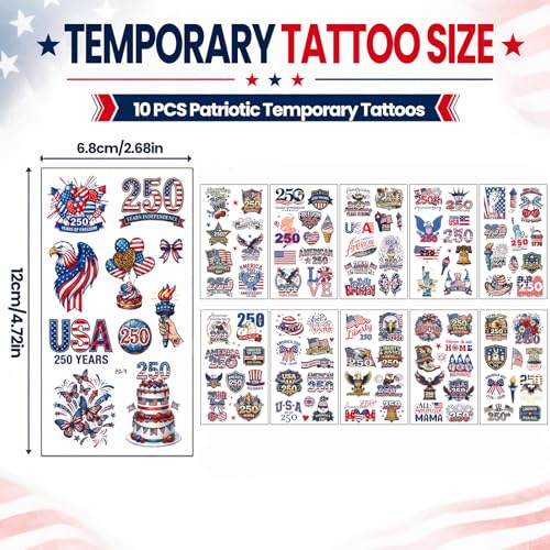 Patriotic Temporary Tattoos Set 106 Pcs with Face Glitter