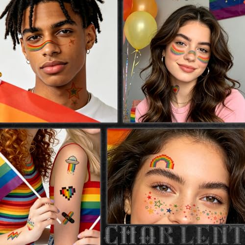 Glitter Pride Freckles Temporary Tattoos | 36 Pc Rainbow Face Set
