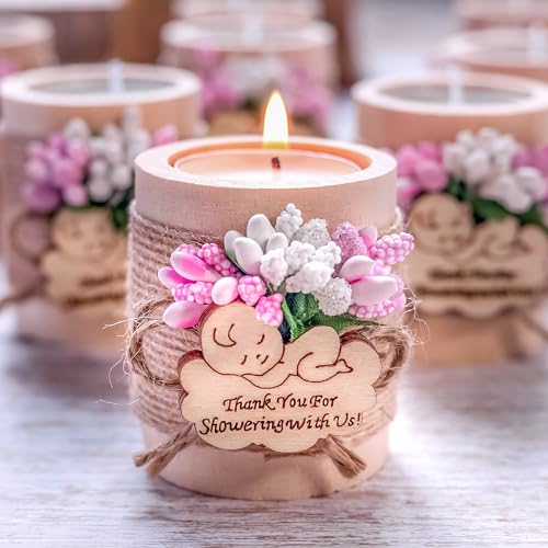 Ju's Favors Pack of 10 Wood Candle Holders,Baby Shower Favors for Girls,Baby Shower Party Favors for Guests,Tealight Holder (Pink Baby)