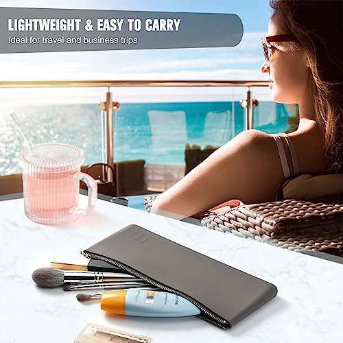 FERYES Silicone Makeup Brush Bag ? Elegant Cosmetic Brushes Pouch Bag with YKK Zipper, Travel Makeup Tools Organizer Bag -Light Brown