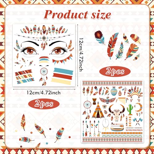 Indian Face Tattoos Metallic Temporary Stickers 4 Sheets