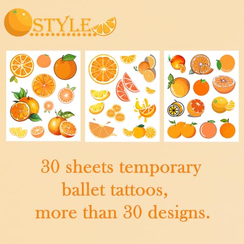 300 Little Orange Cutie Themed Tattoos Temporary Stickers Tangerine Theme Clementine Fruit Baby Shower Orange Clementine Birthday Party Decorations Supplies(30 Sheets)