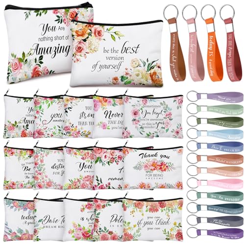 Hillban 32 Pcs Canvas Cosmetic Bag Bulk with Inspirational Quotes