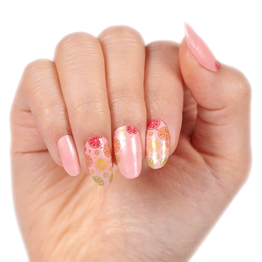 Main Squeeze - Color Street Nail Strips (Fruit Punch 2021), Lemon, Lime, Orange, & Grapefruit Slice Designs on Pink Background (FDS595)