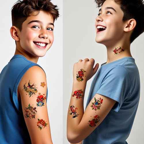 53 tattoo sets,American retro tattoos,Superhero Temporary Tattoos for Kids and Adult,retro and innovative designs, beautiful small tattoos, temporary tattoos for adults and kids (53 Superhero)