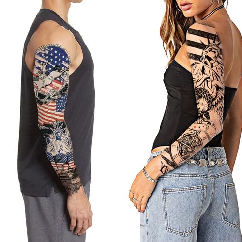 Tazimi 4th of July Temporary Tattoos - 16 Patriotic Sleeves