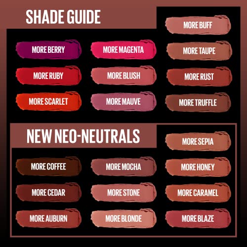 Maybelline Color Sensational Ultimatte Matte Lipstick, Non-Drying, Intense Color Pigment, More Cedar, Deep Rust Brown, 1 Count