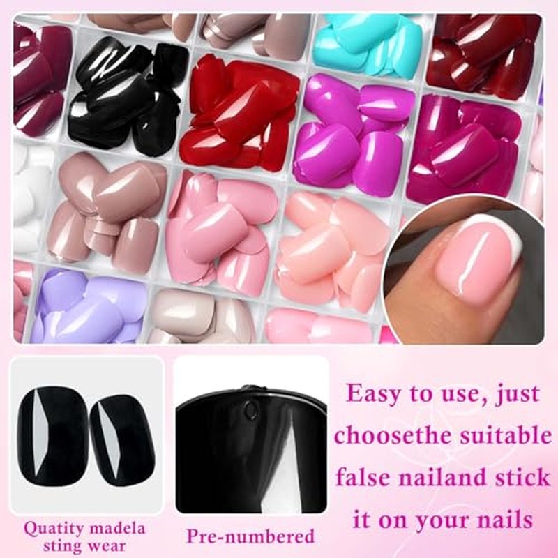 576pc Extra Short Square Press On Nails with Glue Tabs