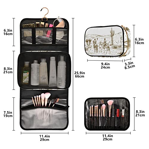Western Desert Cowboys Travel Toiletry Bag Cosmetic Make up Brush Cases Hanging Water-resistant Accessories Organizer for Women 3PCS