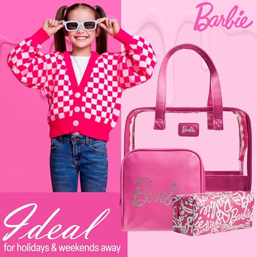 Barbie Toiletry Bags Set of 3, Zipped Wash Bag and Cosmetic Bag Holiday Essentials - Gifts for Her