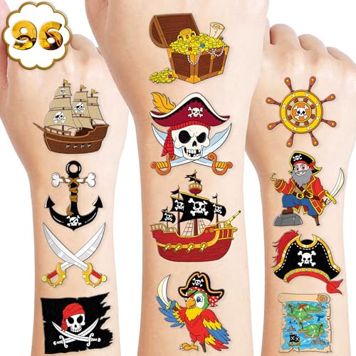 Pirate Ship Temporary Tattoos for Kids - 96 PCS Party Favors