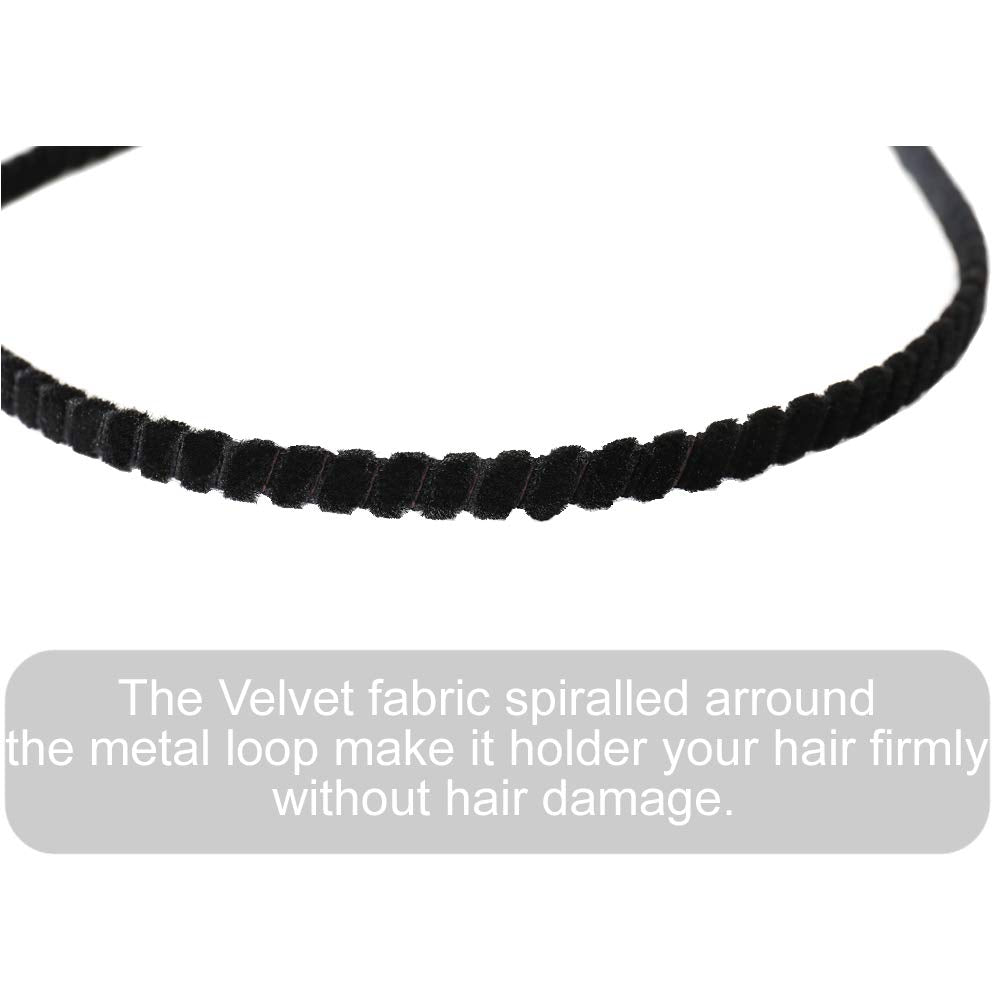 10 Pack Women Plain Black Velvet Fabric Cloth Covered Thin Skinny Hard Metal Hair Hoop Band Headband Holder Clasp Comb With Teeth Crown Bow Fascinators Headpiece Accessories DIY