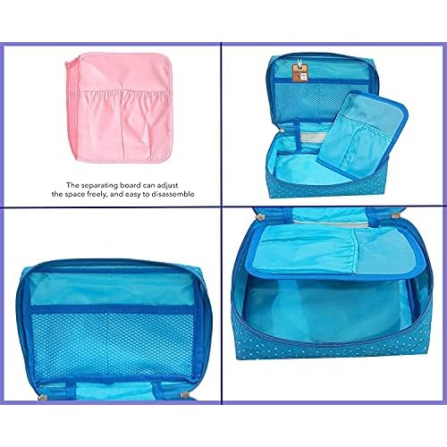 atorakushon Travel Makeup Train Case Cosmetic Organizer Portable Artist Storage Bag Zipper Pouch with Adjustable Divider for Women Girls Gifts Water-Resistant Daily Storage Organzier (Sky Blue)
