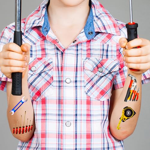 224 Pcs Tools Tattoos Temporary Stickers Maintenance worker Toolbox Mechanic Electrician Great father Party Supplies Decorations Camping Themed Birthday Favors Tattoos