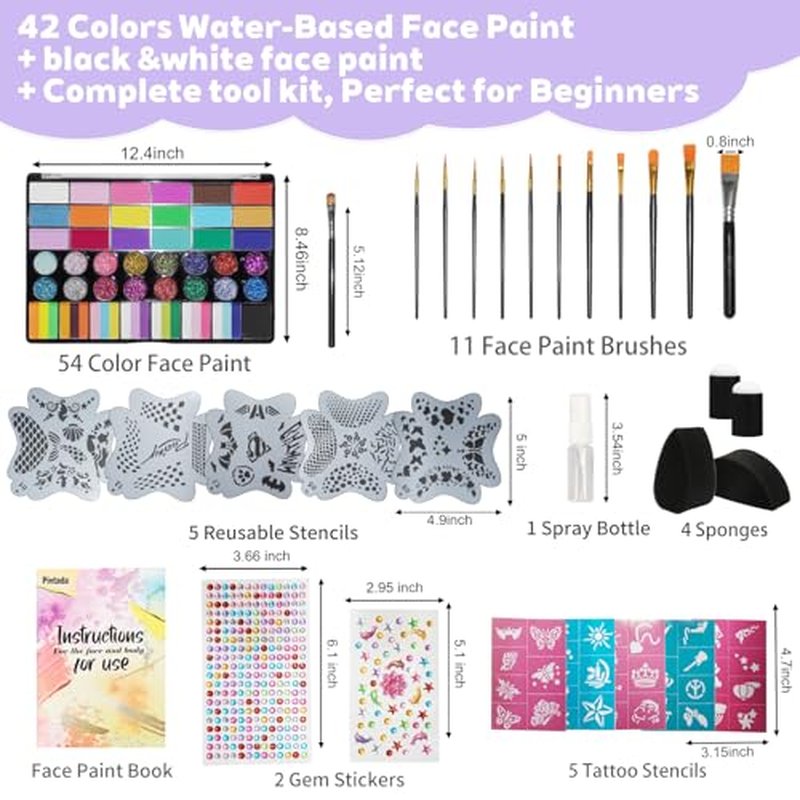 42 Color Face Paint Kit - Water Activated Face & Body Paint