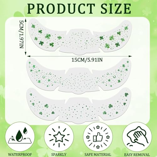 St Patrick's Day Face Tattoos - 12 Sheets Green Glitter Freckles