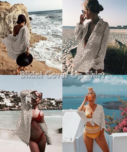 Women’s Bikini Cover Up Shirt with Button Down V-Neck & Long Sleeves
