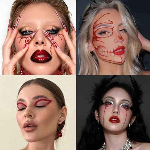 NOOEPC Red Face Gems Hair Gems, Self-Adhesive Face Jewels Eye Jewels Rhinestones 3/4/5/6 mm DIY Face Gems Stick on, Rhinestones Gems Rave Accessories for Face Eyes