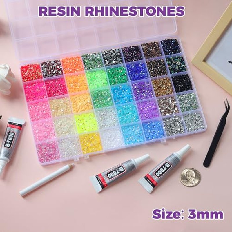 50000 Jelly Rhinestones 3mm with B7000 Glue Bedazzler Kit