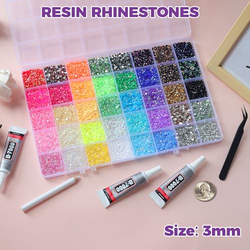 60000Pcs 3mm Jelly Rhinestones Bedazzling Kit with Glue & Tools for Nail Art Crafts