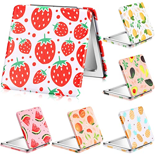 Vicenpal Compact Mirror Small Pocket Fruit Design Mini Magnifying Portable Makeup Compact PU Leather Double Sidepocket Mirror for Women Party Gift Baby Shower(Square Style)