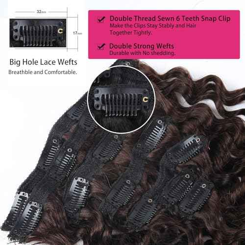 Clip in Hair Extensions Real Human Hair 20 Inch Remy Human Hair Extensions for Women Double Weft Seamless Clip ins Brazilian Deep Wave Curly Human Hair Extensions 8Pcs 120g 20 Clips Dark Brown