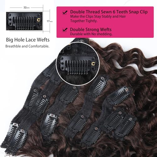Clip in Hair Extensions Real Human Hair 18 Inch Double Weft Seamless Clip ins Brazilian Deep Wave Curly Remy Human Hair Extensions for Women 8Pcs 120g 20 Clips Dark Brown
