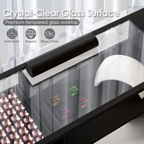 HolaiNail L-Shaped Manicure Table w/ LED Display & USB Ports