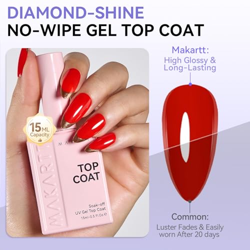 Makartt Gel Base and Top Coat Set - No Wipe Diamond Shine Gel Polish 15ml