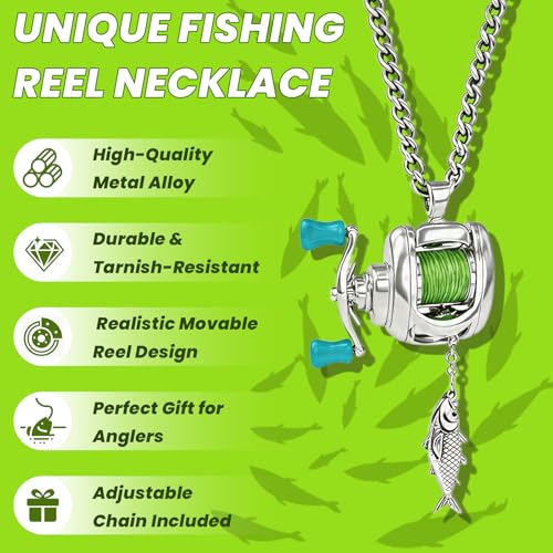 Fishing Reel Necklace Pendant for Men & Women