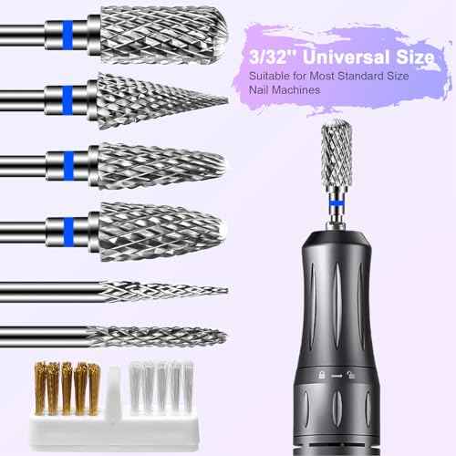 Diesisa 6 Pack Nail Drill Bits for Acrylic Nails, 3/32" Shank Drill Bits for Nails Professional Electric Cuticle Drill Bit, Cuticle Cleaner Nail Gel Polish Remover Tool for Home Salon Nail Bits-Blue