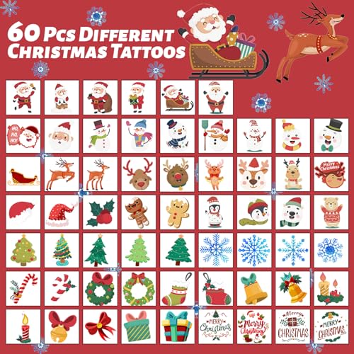 Winthrop 240 Pcs Christmas Temporary Tattoos for Kids, 60 Designs