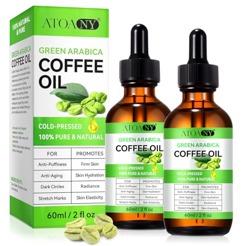 Coffee Oil for Skin, Green Coffee Bean Oil for Face & Hair Growth, Cellulite, Green Coffee Bean Extract, Reduces Puffiness, Dark Circles, Stretch Marks, Skin Tightening, Cold-Pressed, 4 Fl Oz