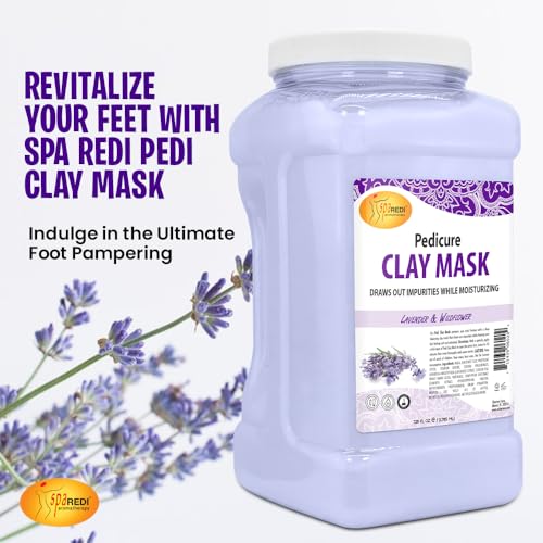 SPA REDI - Clay Mask, Lavender and Wildflower, 128 Oz - Pedicure and Body Deep Cleansing, Skin Pore Purifying, Detoxifying and Hydrating - Natural Bentonite Clay, Infused with