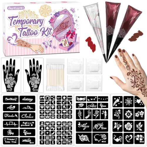 Temporary Tattoo Kit with 3 Pastes & 100 Stencils – Waterproof Body Art
