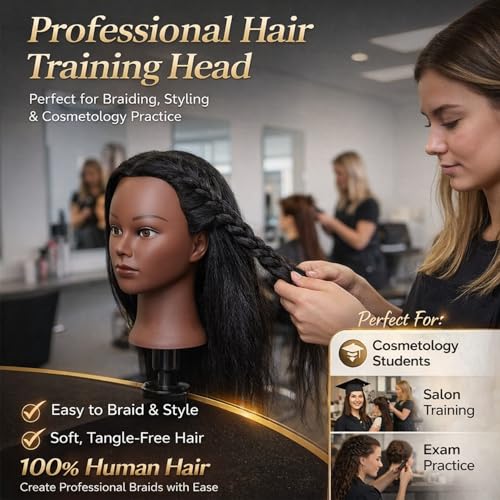 16 Inch Real Human Hair Mannequin Head with Clamp Stand