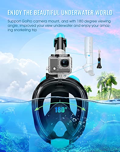 Greatever G2 Full Face Snorkel Mask with Latest Dry Top System,Foldable 180 Degree Panoramic View Snorkeling Mask with Camera Mount,Safe Breathing,Anti-Leak&Anti-Fog