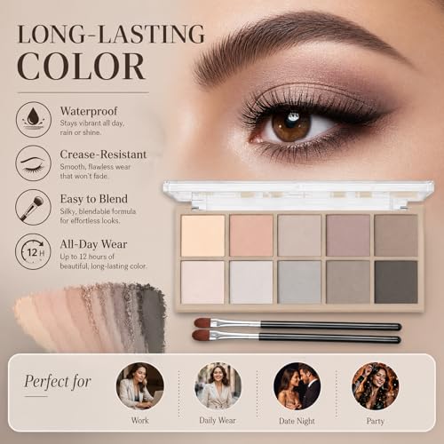 Matte Eyeshadow Palette for Mature Women - 10 Neutral Shades