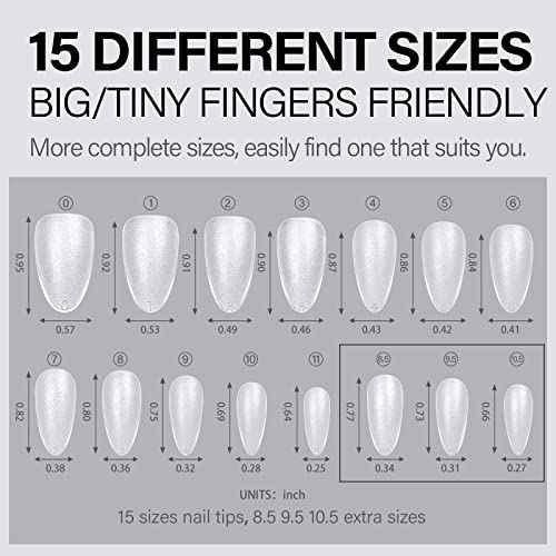 AILLSA Almond Nail Tips 450pcs Soft Full Cover Gel Nails Tips Matte Pre-shaped Press On False Extension Gelly Nail Tip for Acrylic Nails Professional, 15 Sizes Medium Nails Tip for Beginners