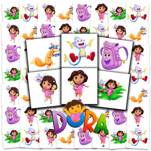 Dora the Explorer Tattoos Party Favors Bundle ~ 70+ Perforated Individual 2" x 2" Temporary Tattoos for Kids Boys Girls | Dora the Explorer Party Supplies