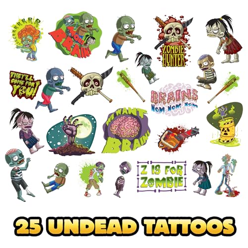 Zombie Halloween Temporary Tattoos - 25 Pack Fake Wounds & Blood
