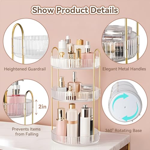 360° Rotating Makeup Organizer - 3 Tier Vanity Storage