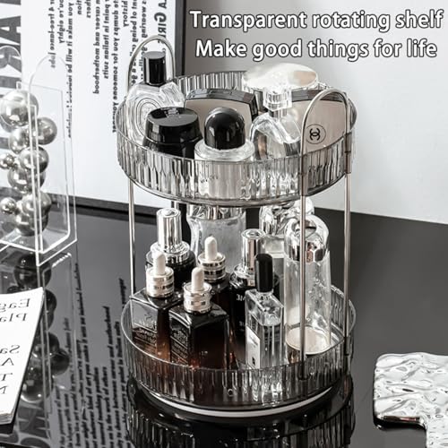 Modern Style Cosmetics Transparent Rotating Storage Rack Turntable Multifunctional Large Capacity Double - Layer Skin Care Products Dressing Table Storage Box Dust - Proof Space - Saving