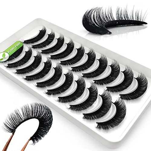 3d Plant Fibre Russian Strip Lashes, D Curl Lash Strips, Natural False Lashes Mink, Wispy Fake Lashes, D Curl Strip Lashes, Natural Wispies Mink Eyelashes, Faux Mink Eyelashes Natural Look(SDC37)