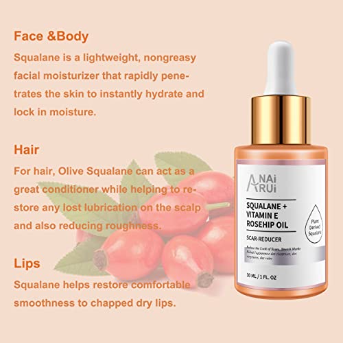 ANAI RUI Squalane Oil Set-Vitamin E Rosehip Oil +Vitamin C Turmeric Oil +Retinol Jojoba Oil for face,Moisturize Fine Lines &Wrinkle,Softer Skin